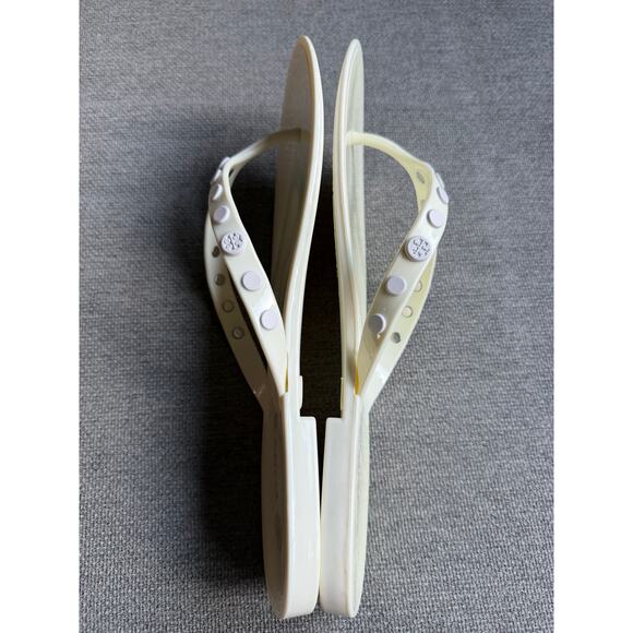Tory Burch Perfect Ivory Studded Jelly Flip Flops Thongs Sandals Sz 9 Cream - Picture 4 of 10